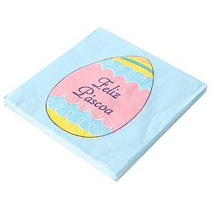 GUARDANAPO FOLHA DUPLA ESTAMPADO FELIZ PASCOA AZUL 32CM X 32CM