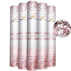 LANCA CONFETES ROSE GOLD METALIZADO 30 CM PICADO SILVER FESTA