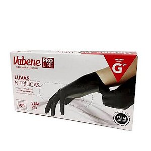 LUVA NITRILICA PRETA G S/PO CAIXINHA C/100 UN VABENE