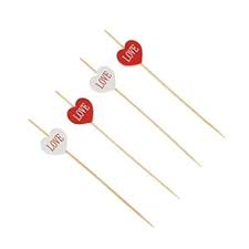 PALITO EM BAMBU P/ PETISCOS 12CM HA431 CORACAO BRANCO E VERMELHO SILVER FESTAS