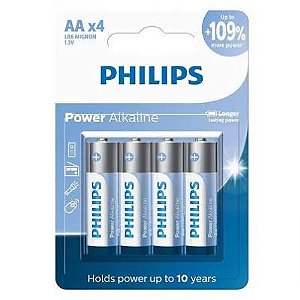 PILHA ALCALINA PEQUENA AA C/4 PHILIPS