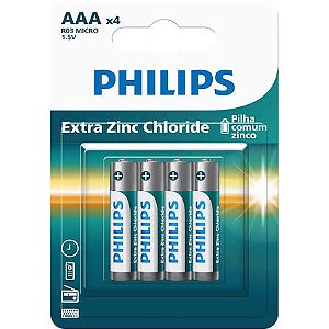 PILHA PALITO ZINCO COMUM AAA C/4 PHILIPS