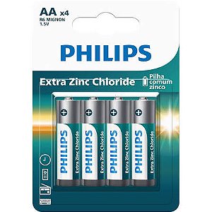 PILHA ZINCO COMUM (PEQUENA) PHILIPS AA PCT C/4