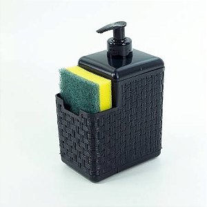PORTA DETERGENTE E ESPONJA COM BICO DOSADOR RATTAN PRETO