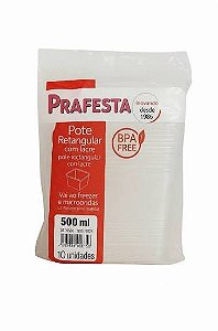 POTE C/LACRE RETANGULAR PP 500ML C/TAMPA PRAFESTA (FREEZER/MICRO) KIT
