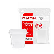 POTE QUADRADO 350ML C/TAMPA PRAFESTA (FREEZER/MICRO)