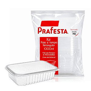 POTE RETANGULAR PP 1000ML C/TAMPA PRAFESTA (FREEZER/MICRO) KIT