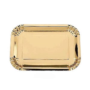 PRATO PAPEL RETANGULAR DOURADO SILVER PLASTIC