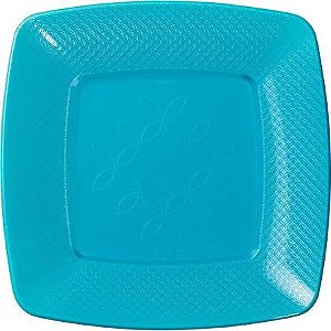 PRATO QUADRADO 15CM AZUL NEON STRAWPLAST 341