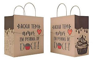 SACOLLA KRAFT PREMIUM P 25,5X20X14  AQUI TEM CARINHO EM FORMA DE DOCE