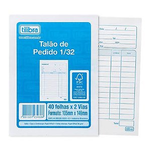 TALAO DE PEDIDO IMPRESSO PEQUENO 40 FOLHAS X 2 VIAS TILIBRA
