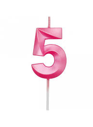 VELA MINI DESIGN ROSA NUMERO 5 SILVER FESTAS