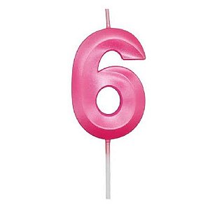 VELA MINI DESIGN ROSA NUMERO 6 SILVER FESTAS