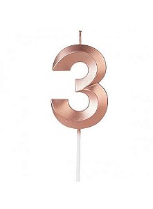 VELA MINI DESIGN ROSE GOLD NUMERO 3 SILVER FESTAS