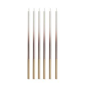 VELA PALITO GIGANTE DEGRADE PEROLA C/ DOURADO GOLD 15 CM