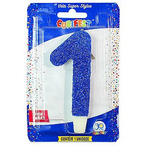 VELA SUPER NUMERO SIMPLES AZUL Nº 1 CURIFEST