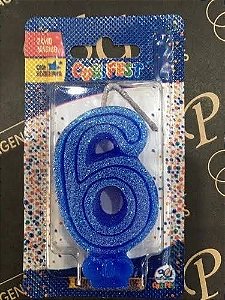VELA SUPER NUMERO SIMPLES AZUL Nº 6 CURIFEST