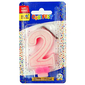 VELA SUPER NUMERO SIMPLES ROSA Nº 2 CURIFEST
