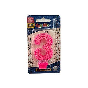 VELA SUPER NUMERO SIMPLES ROSA Nº 3 CURIFEST