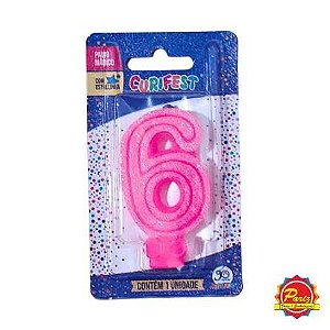 VELA SUPER NUMERO SIMPLES ROSA Nº 6 CURIFEST