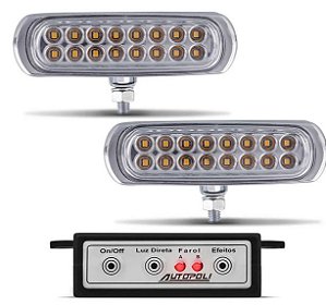 Farol Auxiliar Led Slim Estrobo Cromado 12v Ambar Ap958