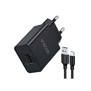 KIT Carregador Usb-C 12w 2.4A 1m Preto GAR-142-EU 1HORA