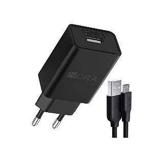 KIT Carregador Micro Usb 12w 2.4A 1m Preto GAR124-EU 1HORA