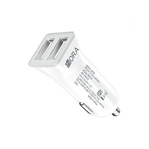 Carregador 2 Usb-A Veicular Branco 12w GAR128 1HORA