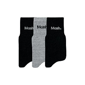 Kit 3 Pares de Meia Mash Cano Longo Casual Preto e Cinza