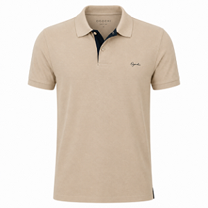 Camisa Gola Polo Masculina Ogochi Casual Slim Piquet Bege