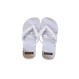 Chinelo Ogochi Casual Básico Listrado Sintético Branco Bege