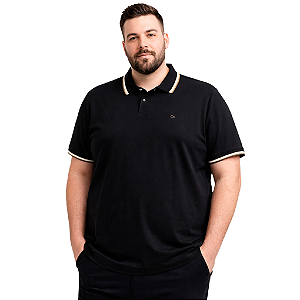 Camisa Gola Polo Ogochi Plus Size Preta Algodão Masculino
