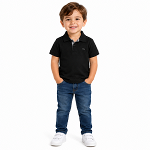 Camisa Gola Polo Ogochi Infantil Juvenil Slim Preta