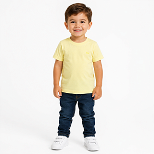 Camiseta Ogochi Infantil Juvenil Slim Lisa Amarelo Manteiga