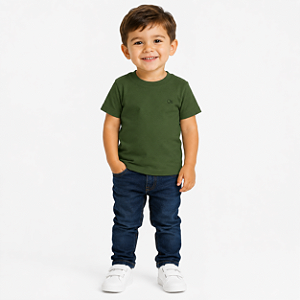 Camiseta Ogochi Infantil Juvenil Slim Lisa Verde Militar