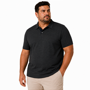 Camisa Gola Polo Ogochi Plus Size Piquet Masculino Preta