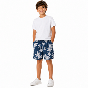 Bermuda Boxer Ogochi Infantil Juvenil Estampa Floral Azul