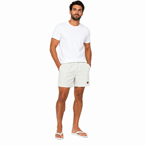 Bermuda Masculina Ogochi OG Casual Linho Elástico Bege Claro