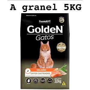 Ração Golden Gatos Castrado Sabor Salmão 5Kg Premium Especial A granel