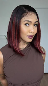 Peruca Lace Front Ruiva Mechada - Fibra Futura Premium