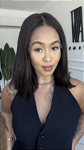 Peruca Lace Front - Cabelo Humano Castanho Escuro Natural