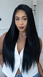 Peruca Lace Front - Cabelo de Fibra Futura Preto Natural