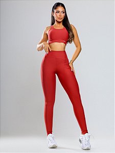 Conjunto Fitness Feminino Montreal Seven Suplex Hyper Soft Top Moderno e Legging Cós Alto
