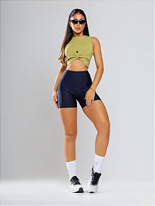 Blusa Cropped Fitness Feminina Ayla Seven Suplex Light com Proteção UV e Detalhe Torcido