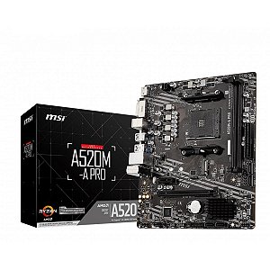 Placa Mãe MSI A520M-A PRO Chipset A520, AMD AM4, mATX, DDR4