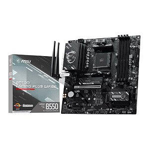 Placa-Mãe MSI B550M Gaming Plus WiFi6E, AMD AM4, Micro ATX, DDR4, Wi-Fi 6E, Bluetooth 5.2, Preto e Prata - B550M
