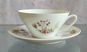 xícara de chá com pires em porcelana (antiguidade / raridade / relíquia / antiquário)
