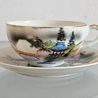 xícara de chá com pires em porcelana (antiguidade / raridade / relíquia / antiquário)