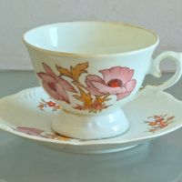 xícara de chá com pires em porcelana (antiguidade / raridade / relíquia / antiquário)