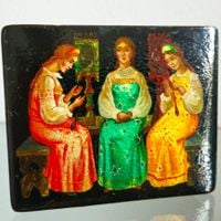 caixa russa em laca (antiguidade / raridade / relíquia / antiquário)